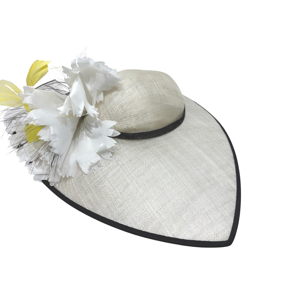 Nigel Rayment Fascinator Hat White Black Yellow Kentucky Derby Wedding - Picture 11 of 13